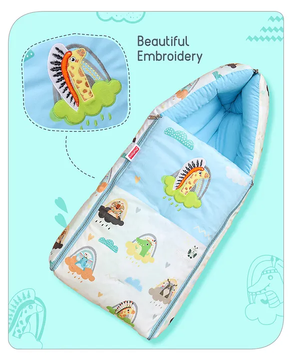 Light Blue and White Baby Sleeping Bag with Hood  and Zip
