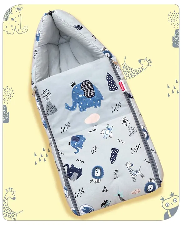 Light Blue-Grey Cotton Baby Sleeping Bag with Hood  and Zip