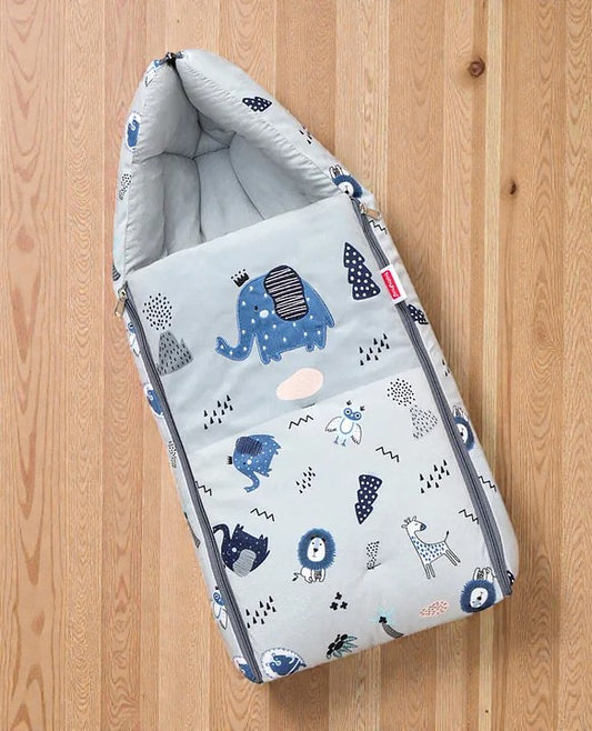 Light Blue-Grey Cotton Baby Sleeping Bag with Hood  and Zip