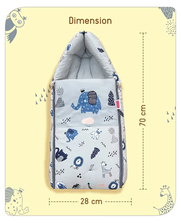 Light Blue-Grey Cotton Baby Sleeping Bag with Hood  and Zip