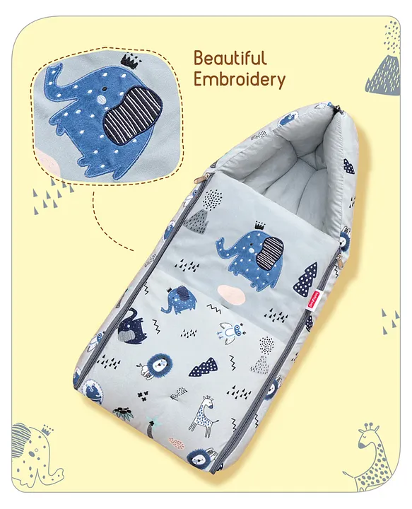 Light Blue-Grey Cotton Baby Sleeping Bag with Hood  and Zip