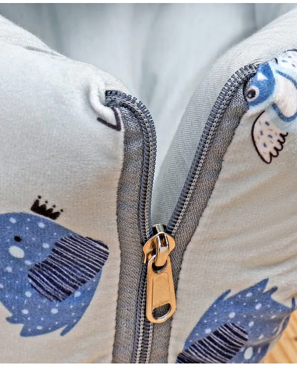 Light Blue-Grey Cotton Baby Sleeping Bag with Hood  and Zip