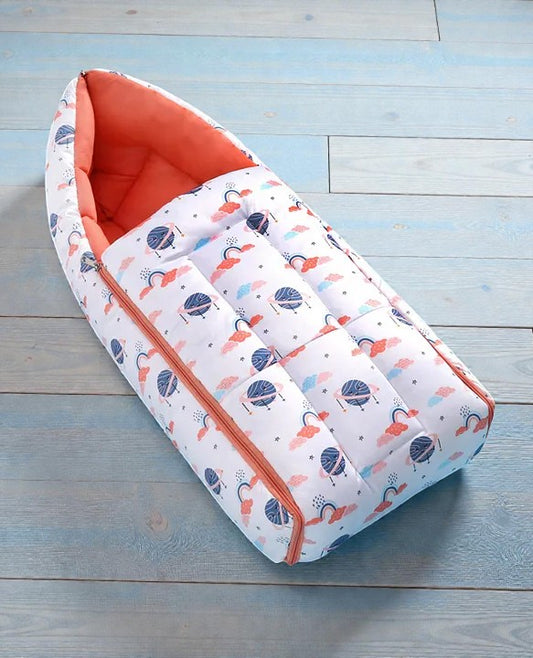 White and Orange Baby Sleeping Bag with Hood  and Zip