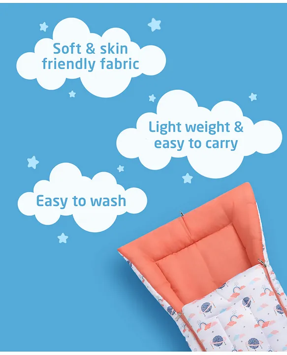 White and Orange Baby Sleeping Bag with Hood  and Zip