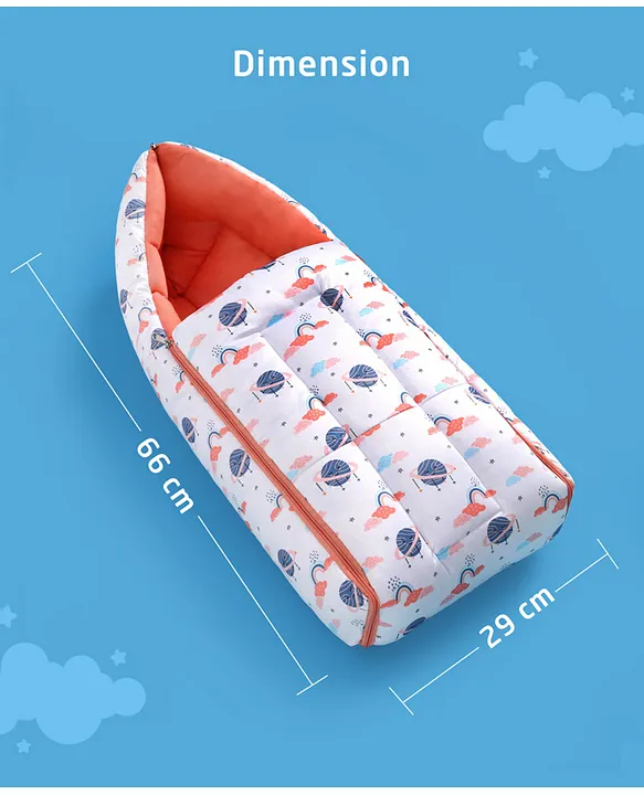 White and Orange Baby Sleeping Bag with Hood  and Zip