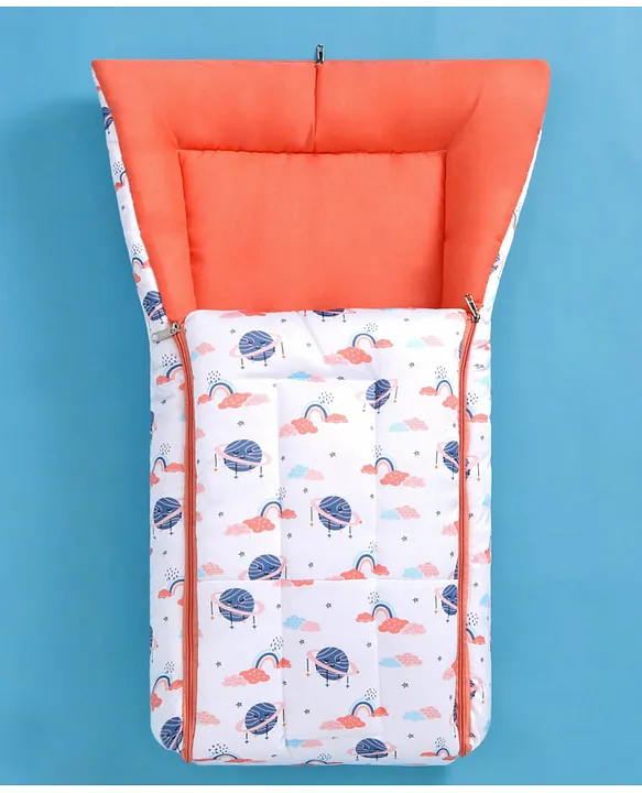 White and Orange Baby Sleeping Bag with Hood  and Zip