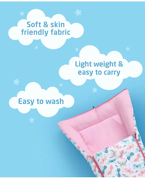 White and Pink Cotton Baby Sleeping Bag with Hood  and Zip