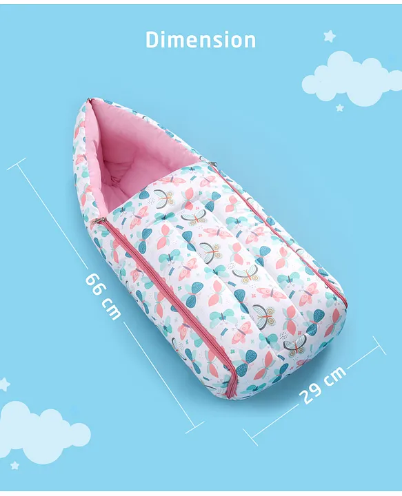 White and Pink Cotton Baby Sleeping Bag with Hood  and Zip