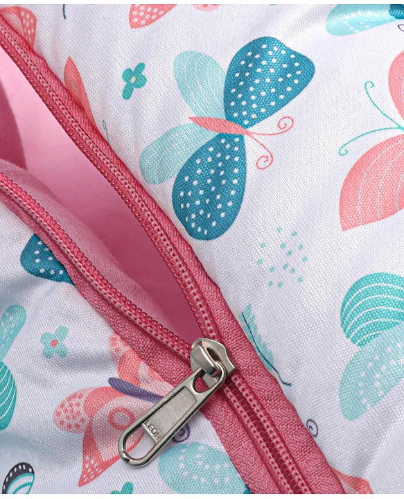 White and Pink Cotton Baby Sleeping Bag with Hood  and Zip
