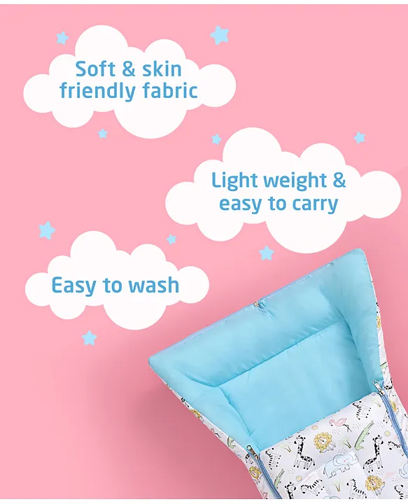 White and Teal cotton Baby Sleeping Bag with Hood  and Zip