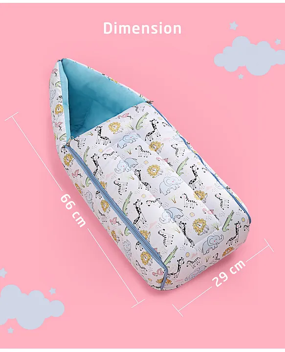 White and Teal cotton Baby Sleeping Bag with Hood  and Zip