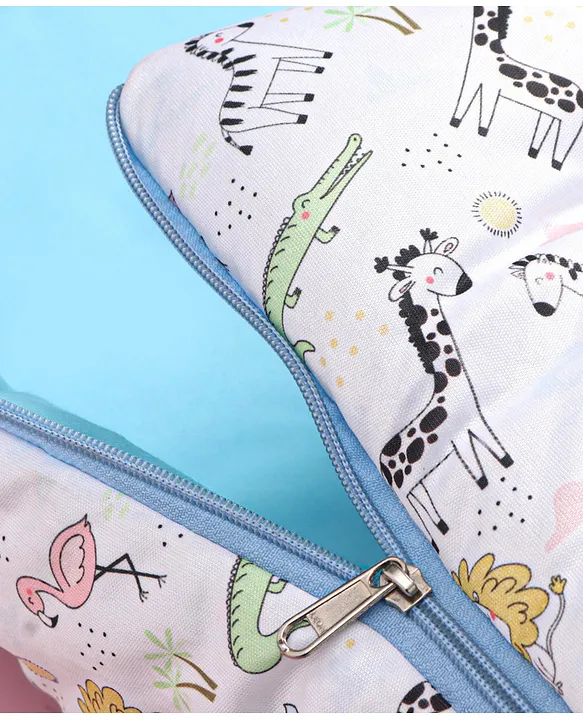 White and Teal cotton Baby Sleeping Bag with Hood  and Zip