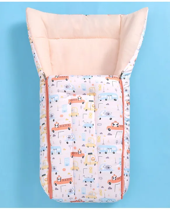 Pale Pink and Peach Baby Sleeping Bag with Hood  and Zip