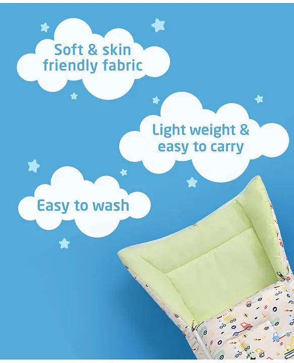 Cream and Light Green Cotton Baby Sleeping Bag with Hood  and Zip