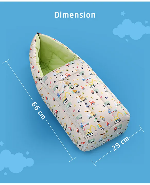 Cream and Light Green Cotton Baby Sleeping Bag with Hood  and Zip