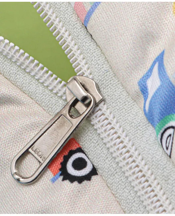 Cream and Light Green Cotton Baby Sleeping Bag with Hood  and Zip