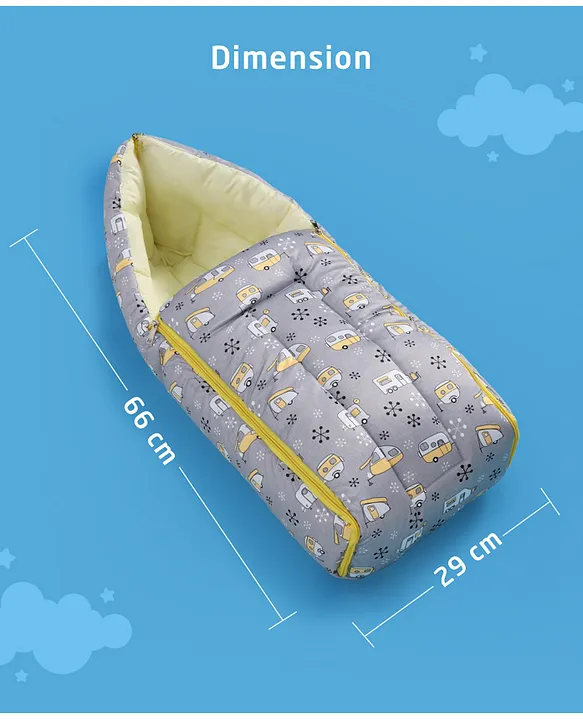 Grey and Pale Yellow Baby Sleeping Bag with Hood  and Zip