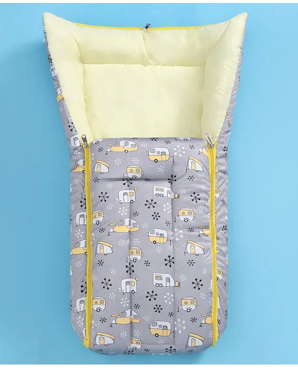 Grey and Pale Yellow Baby Sleeping Bag with Hood  and Zip