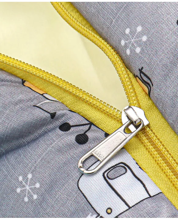 Grey and Pale Yellow Baby Sleeping Bag with Hood  and Zip