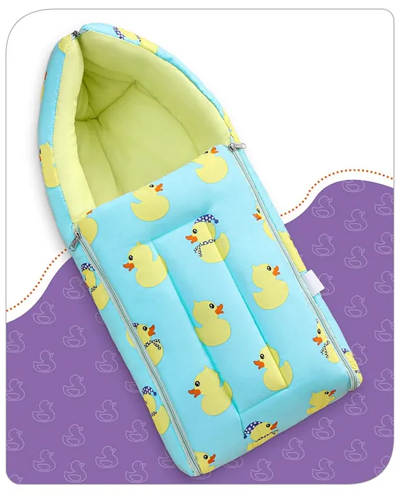Light Blue and Pale Green Baby Sleeping Bag with Hood  and Zip