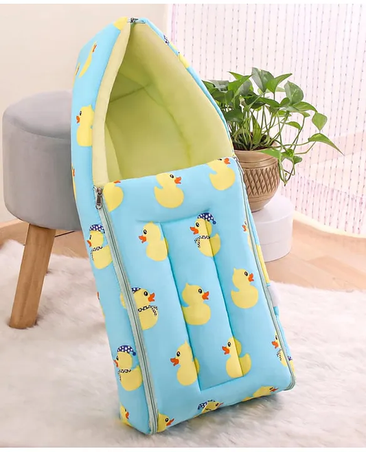 Light Blue and Pale Green Baby Sleeping Bag with Hood  and Zip