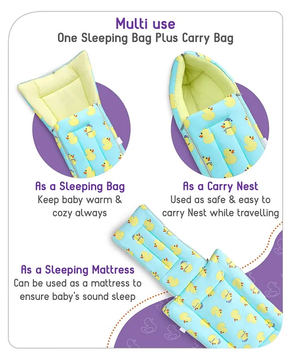 Light Blue and Pale Green Baby Sleeping Bag with Hood  and Zip