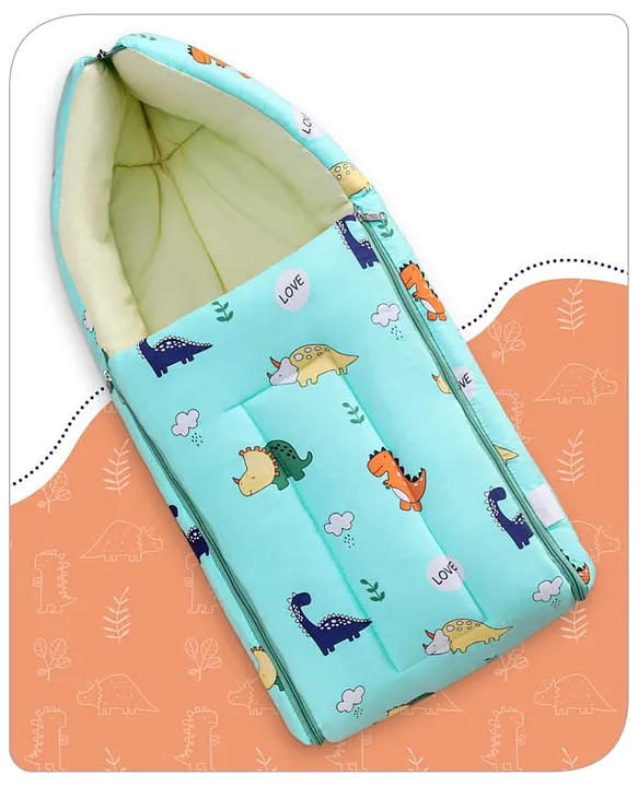 Mint Green and Yellow Cotton Baby Sleeping Bag with Hood  and Zip