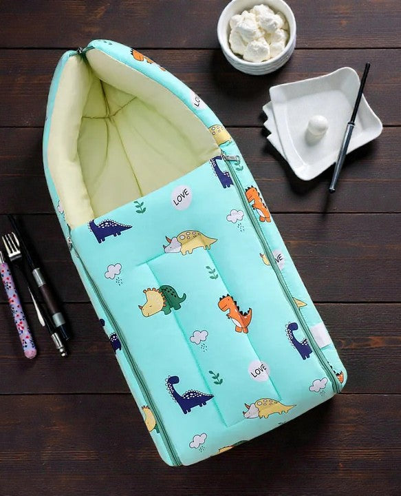 Mint Green and Yellow Cotton Baby Sleeping Bag with Hood  and Zip
