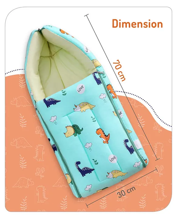 Mint Green and Yellow Cotton Baby Sleeping Bag with Hood  and Zip