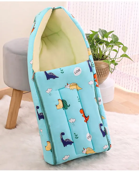 Mint Green and Yellow Cotton Baby Sleeping Bag with Hood  and Zip