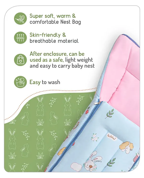 Light Blue and Pink Baby Sleeping Bag with Hood  and Zip