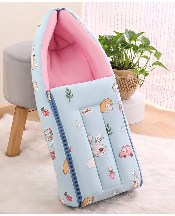 Light Blue and Pink Baby Sleeping Bag with Hood  and Zip