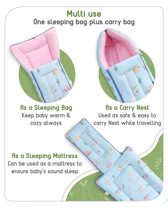 Light Blue and Pink Baby Sleeping Bag with Hood  and Zip
