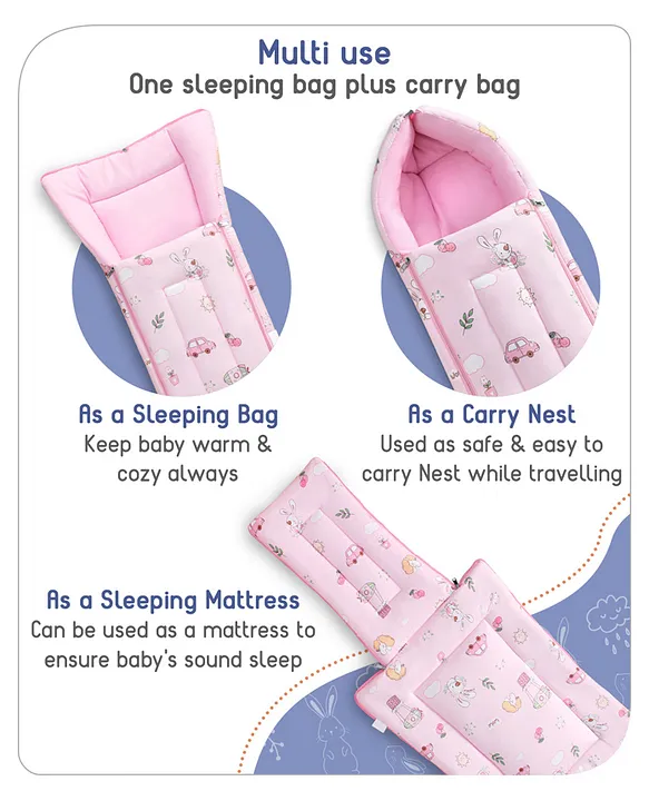 Pink Baby Sleeping Bag with Hood  and Zip