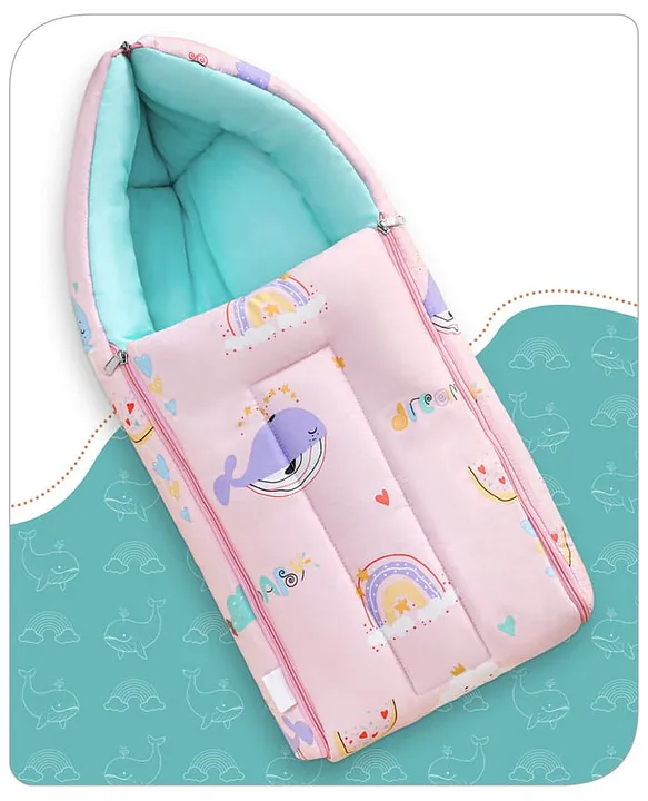 Pink Cotton Baby Sleeping Bag with Hood  and Zip