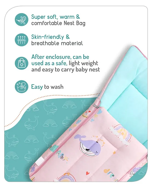 Pink Cotton Baby Sleeping Bag with Hood  and Zip