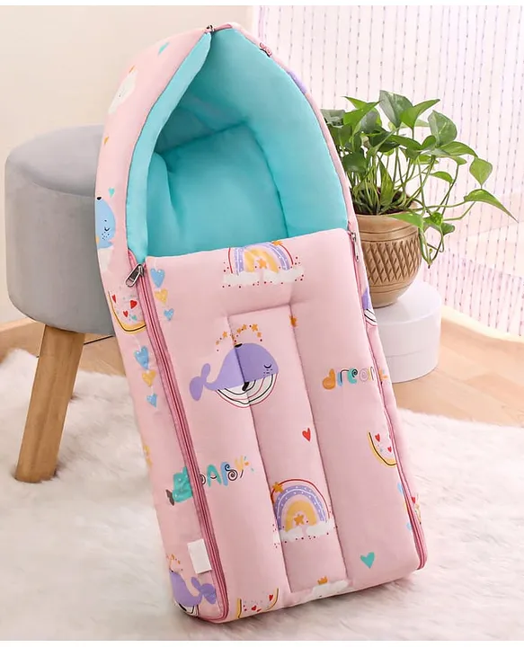 Pink Cotton Baby Sleeping Bag with Hood  and Zip