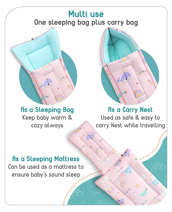 Pink Cotton Baby Sleeping Bag with Hood  and Zip