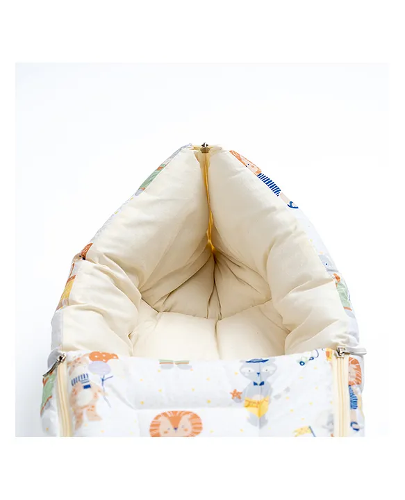 White and Cream Cotton Baby Sleeping Bag with Hood  and Zip