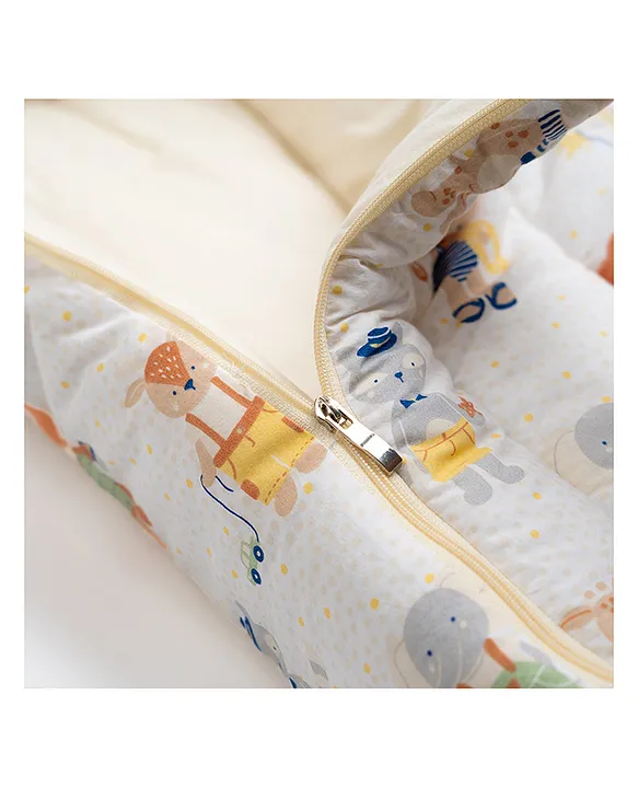 White and Cream Cotton Baby Sleeping Bag with Hood  and Zip