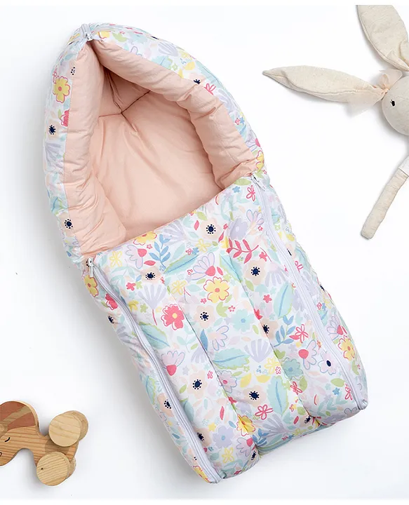 White and Pale Pink Baby Sleeping Bag with Hood  and Zip