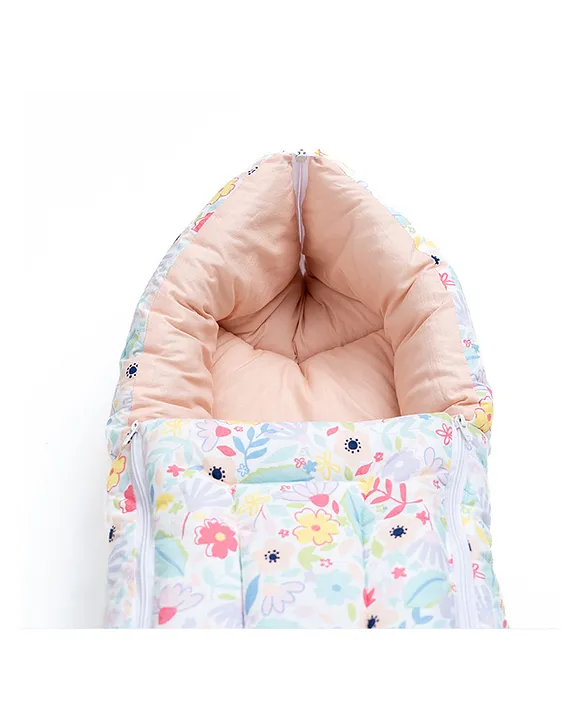 White and Pale Pink Baby Sleeping Bag with Hood  and Zip