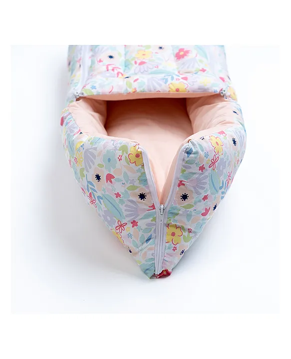 White and Pale Pink Baby Sleeping Bag with Hood  and Zip