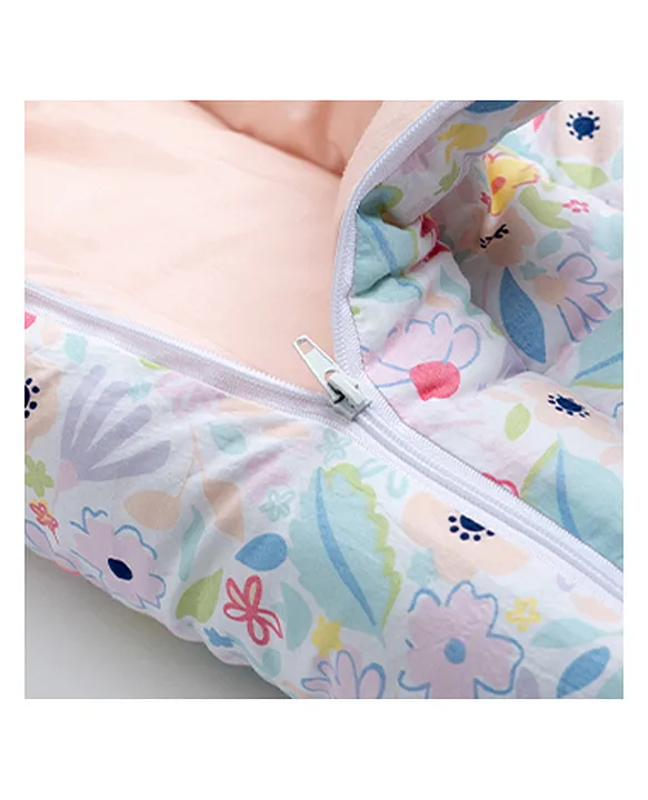 White and Pale Pink Baby Sleeping Bag with Hood  and Zip