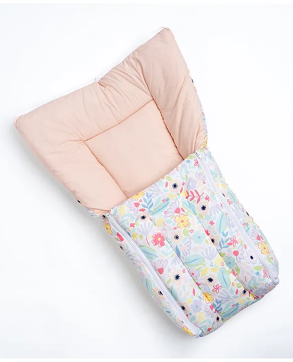 White and Pale Pink Baby Sleeping Bag with Hood  and Zip