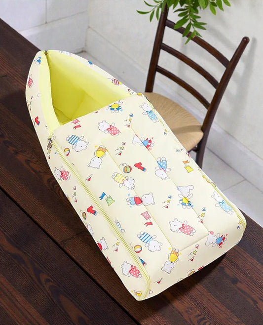 Cream and Yellow Cotton Baby Sleeping Bag with Hood  and Zip