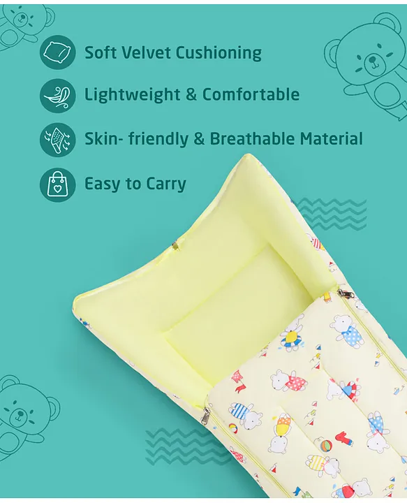 Cream and Yellow Cotton Baby Sleeping Bag with Hood  and Zip