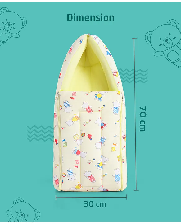Cream and Yellow Cotton Baby Sleeping Bag with Hood  and Zip