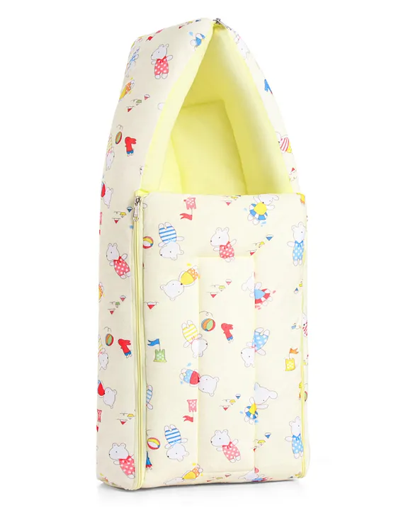 Cream and Yellow Cotton Baby Sleeping Bag with Hood  and Zip