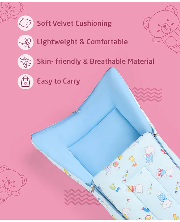 Light Blue Baby Sleeping Bag with Hood  and Zip
